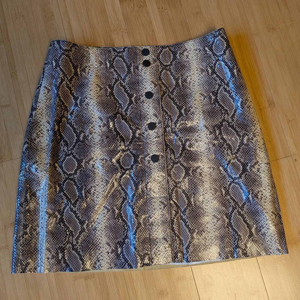 Sandro Gray Black Snakeskin Leather A-Line Mini Skirt Night Out